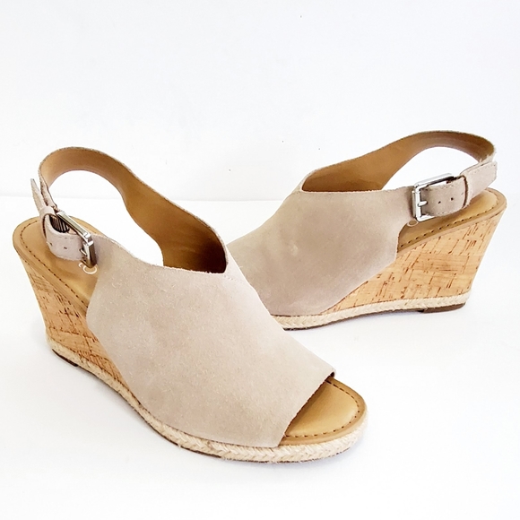 Franco Sarto Shoes - Franco Sarto Suede Sand Color Cork Wedges